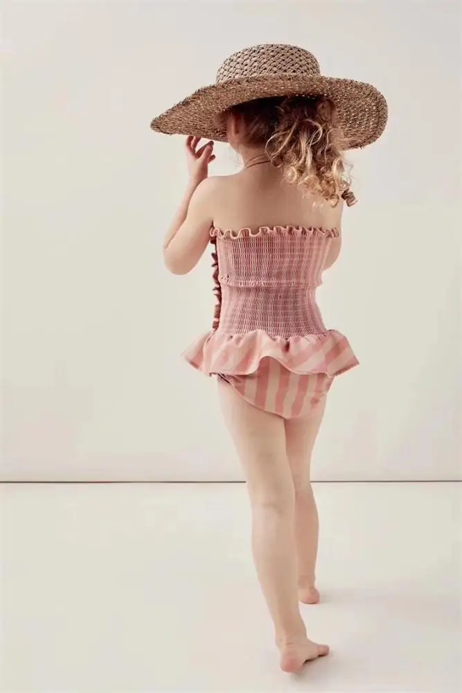 Lam pattern fabric  elegant ballet style bottom little baby girls modeling bathing suits for girls