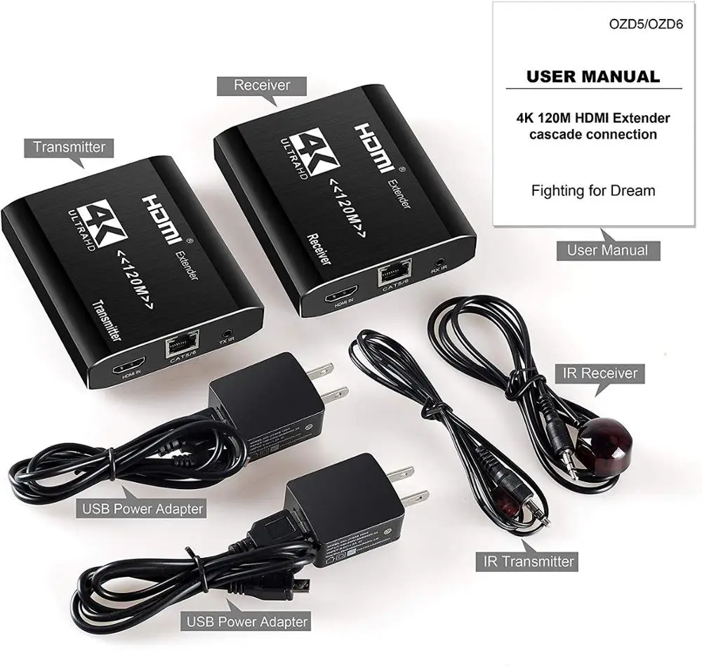 
Factory price 3D 1080P 4K 120M HDMI Extender Repeater by CAT5e and CAT6 Cable 