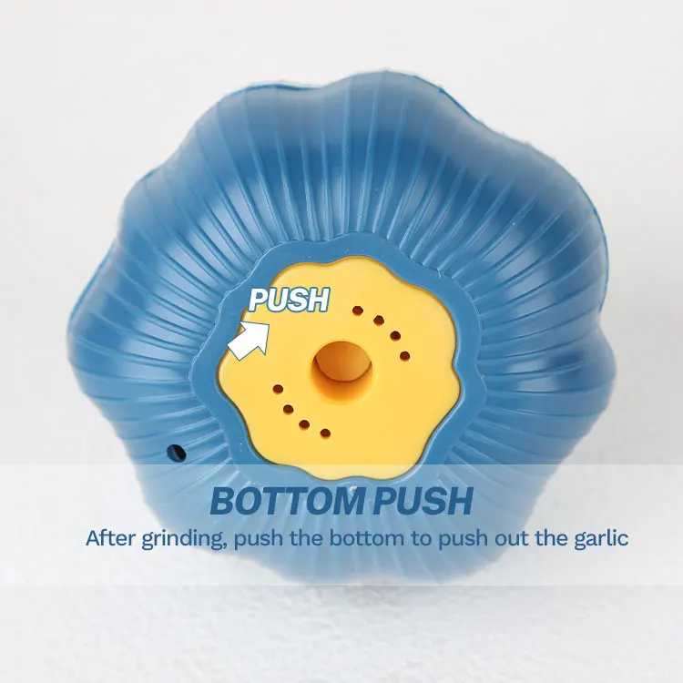 Gloway Kitchen Gadgets Manufacturer Cute Blue Garlic Shape Plastic Manual Rotary Grinding Garlic Press Mini Garlic Chopper