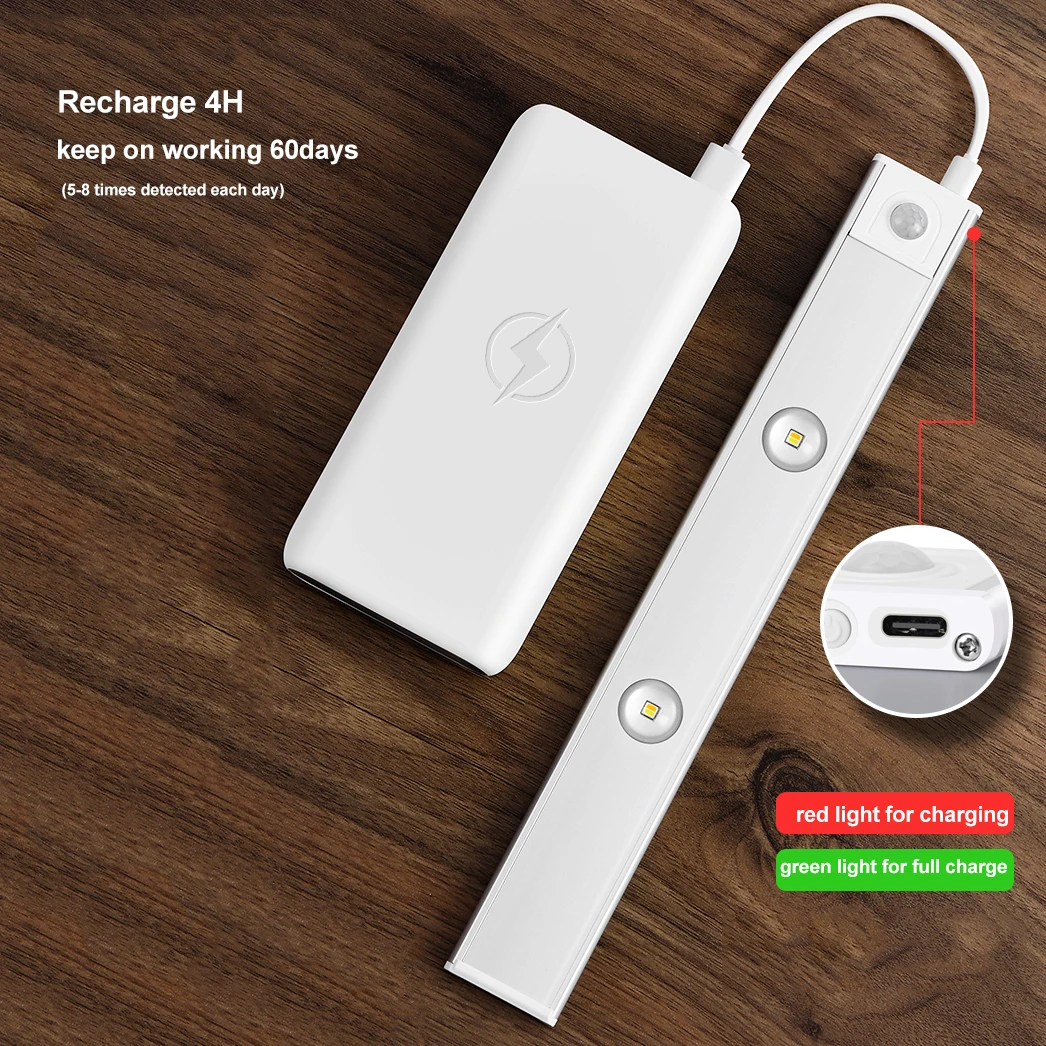 40cm 60cm 80cm Led Motion Sensor Cabinet Light Led Wardrobe Closet Light Rechargeable Kitchen Cabinet Light