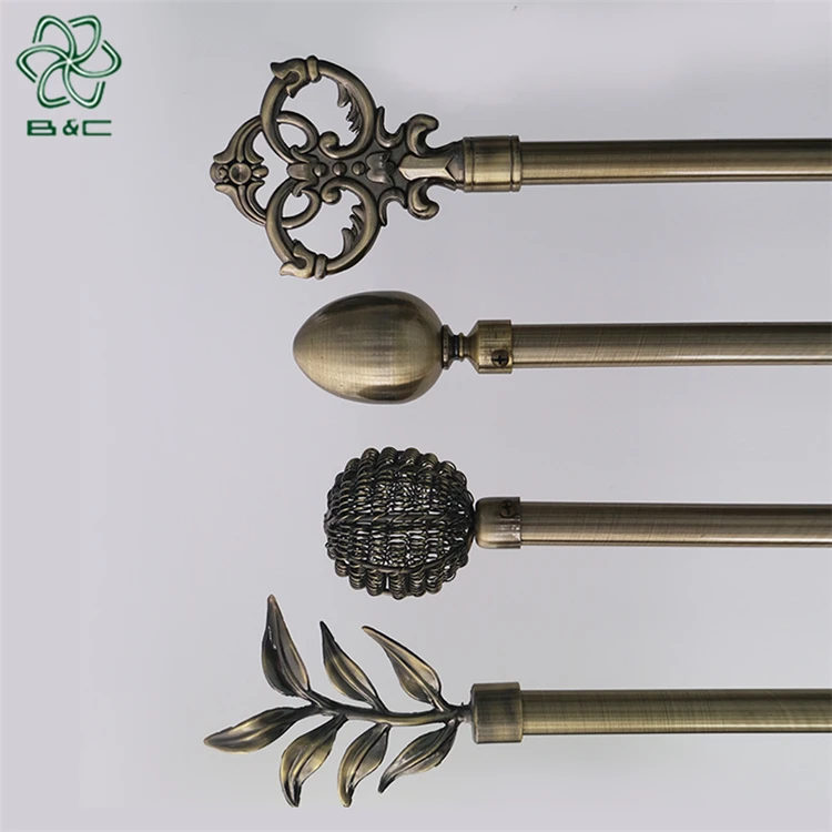 Popular design cast iron curtain pole decorative twisted antique brass black adjustable diy curtain rod iron pole