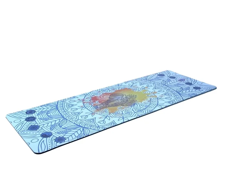 Eco Friendly PU Yoga Mat Made with Natural Rubber Bottom with Alignment Body Lines, Super Grip Non-Slip