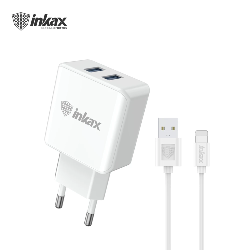 
Inkax CD-01-IP 2.4A Dual USB автомобильное зарядное устройство с европейской вилкой с LTN USB кабель для ios IPHONE дорожное настенное зарядное устройство адаптер 