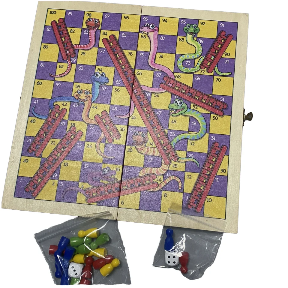 Custom Sticker Craft 29x29cm Wooden Snakes Ladders Chessboard Monopoly Board Games Set Kids Adults-Flying Ludo Flying Chess