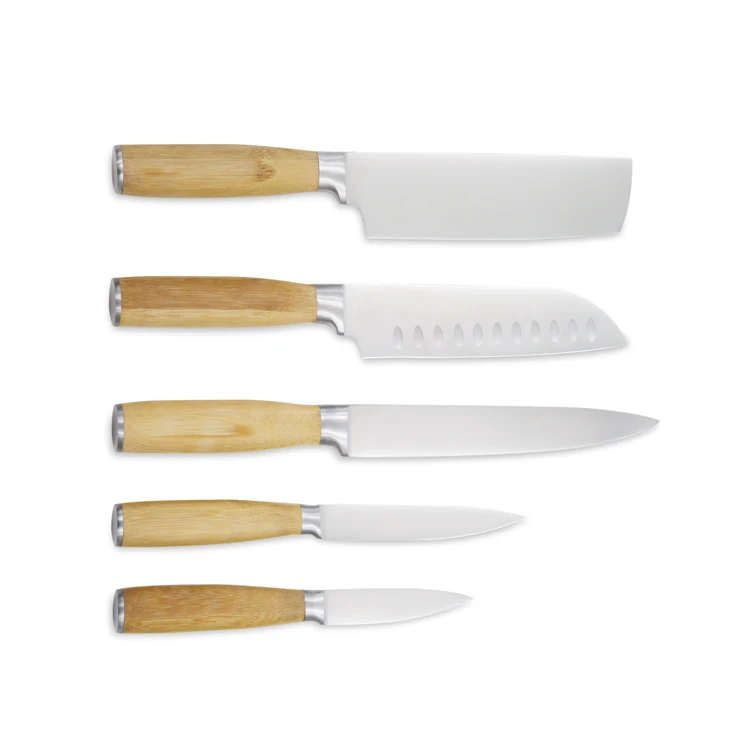 Классический популярный набор кухонных ножей из немецкой стали X50CrMoV15 с двойной кованой ручкой бамбука