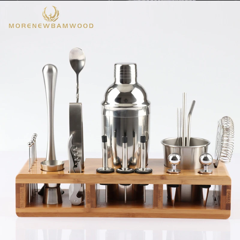 
factory outlet stainless steel cocktail shaker set of 16, bamboo support cocktail shaker 