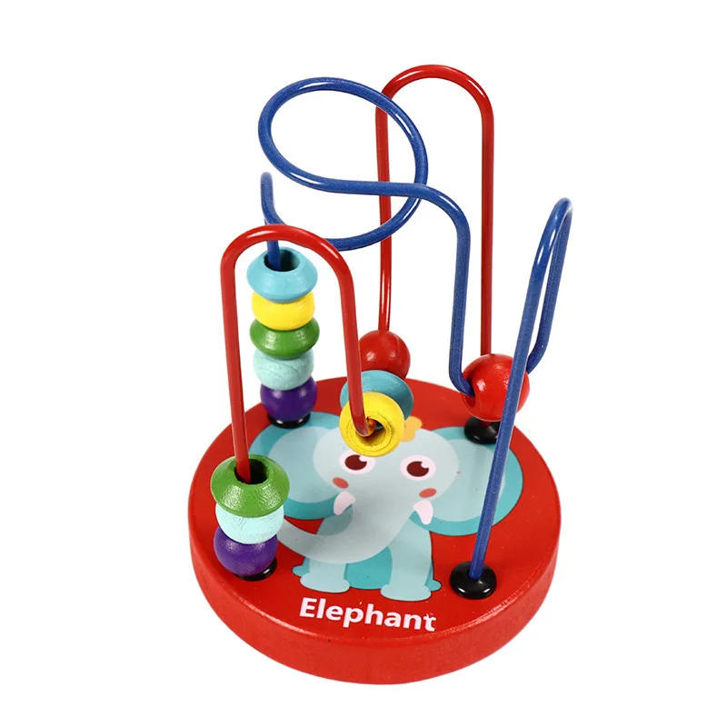 Montessori Cartoon Wooden Toys Circles Bead Wire Maze Roller Coaster Educational Wood Puzzles Toy for Children