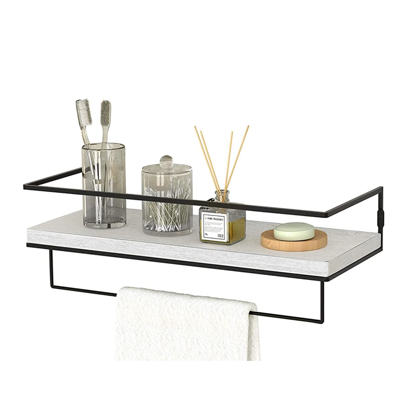 Household Storage Kitchen Shower Rack Bathroom Gold Metal Corner Shelf Wall Mounted Big Wall Shelf With Towel Hanger