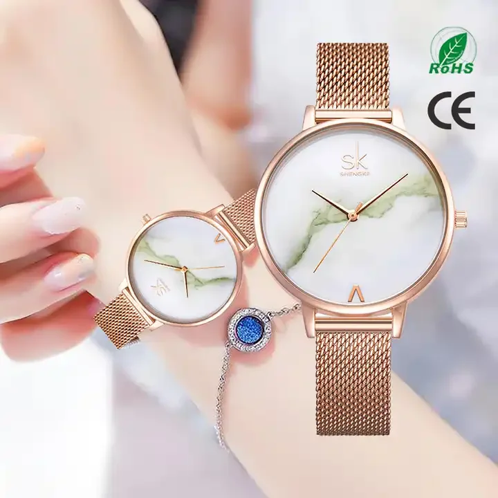 SHENGKE Luxury Jewelry Watches Bracelets Earring Necklace Jewelry Watch Gift Set Box K0039L 12 Blue Accessories Luxury Watch Set