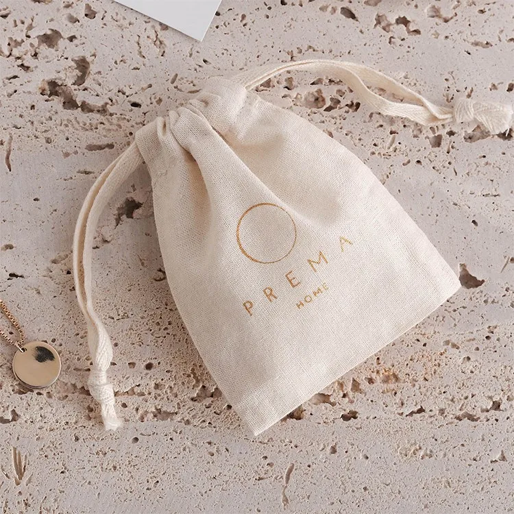 Promotional organic cotton dust drawstring bags custom jewelry packaging pouch