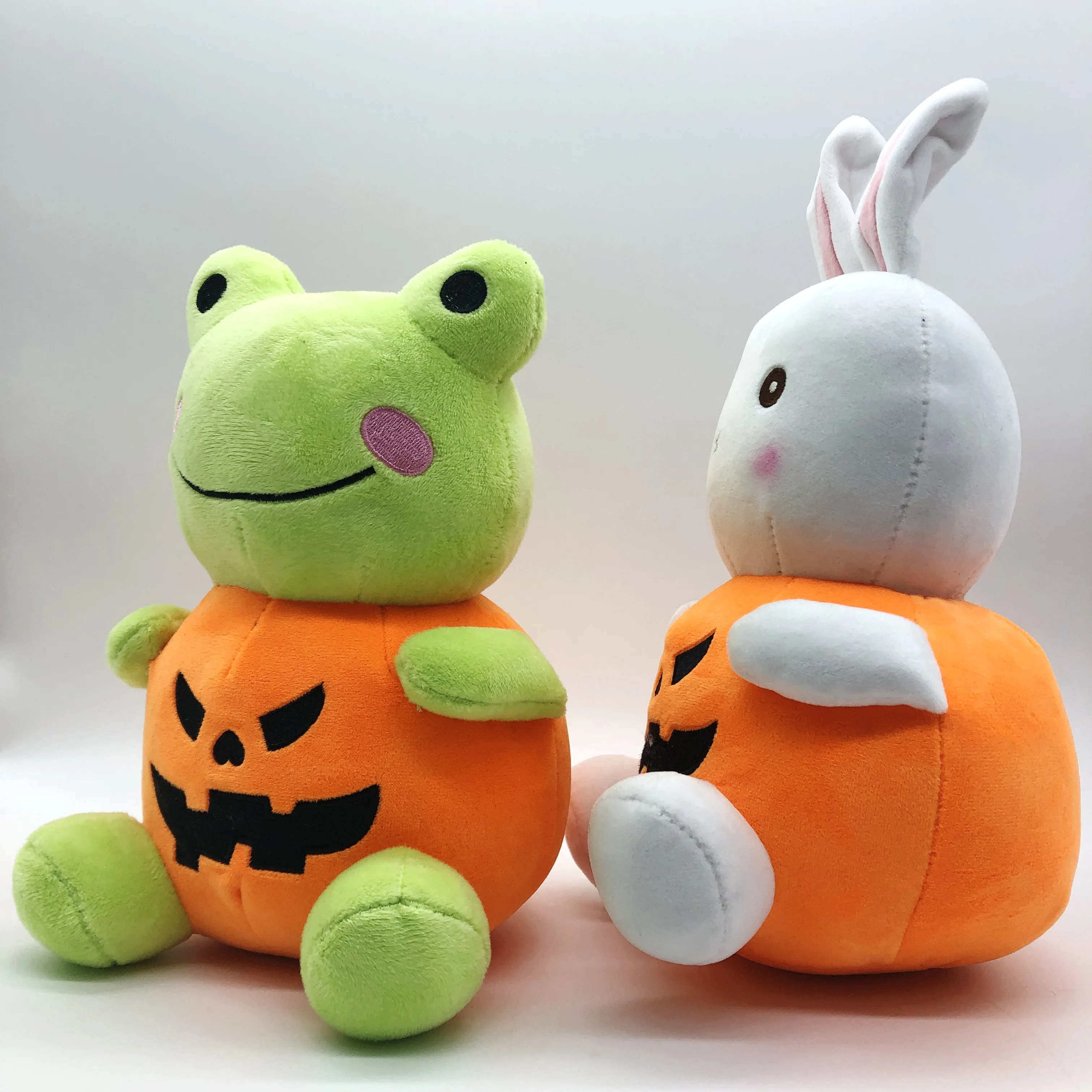 Halloween Bunny & Frog With Pumpkin Dressing Plush Toy Creative Gift Pumpkin Halloween Theme Stuffed Animal Toys