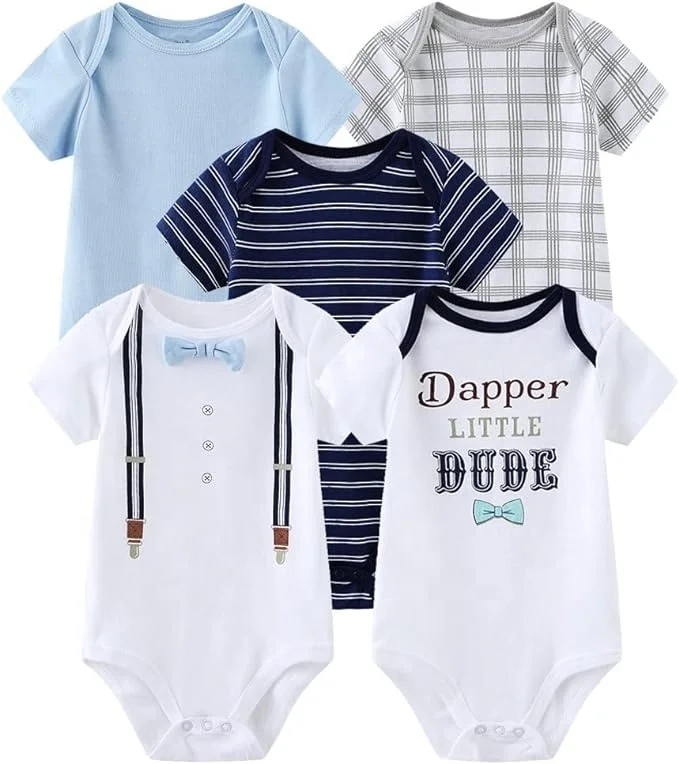 Free Quality Sample GOTS Organic Cotton Baby Boys Clothes Newborn Infant Clothing Custom Design 5pcs Bodysuit Baby Boy Vest