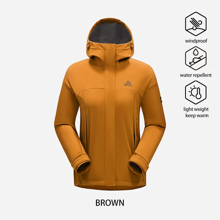 women new autumn outdoor windproof and water-repellent mountaineering and hiking hooded soft shell jacket