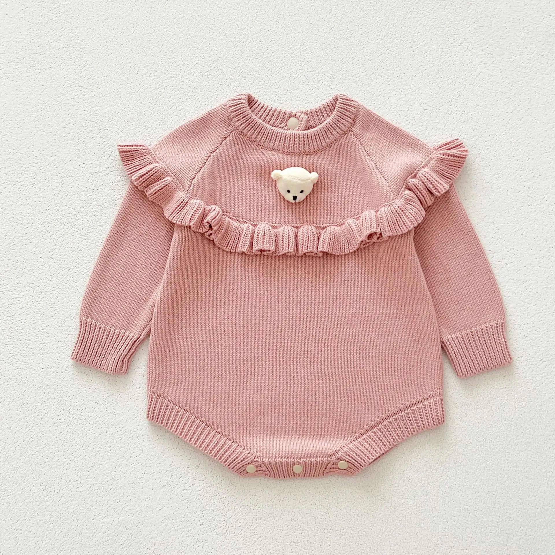 Baby clothing Korean version of cotton knitted sweater Princess three-dimensional little bear wrap butt suit jumpsuits