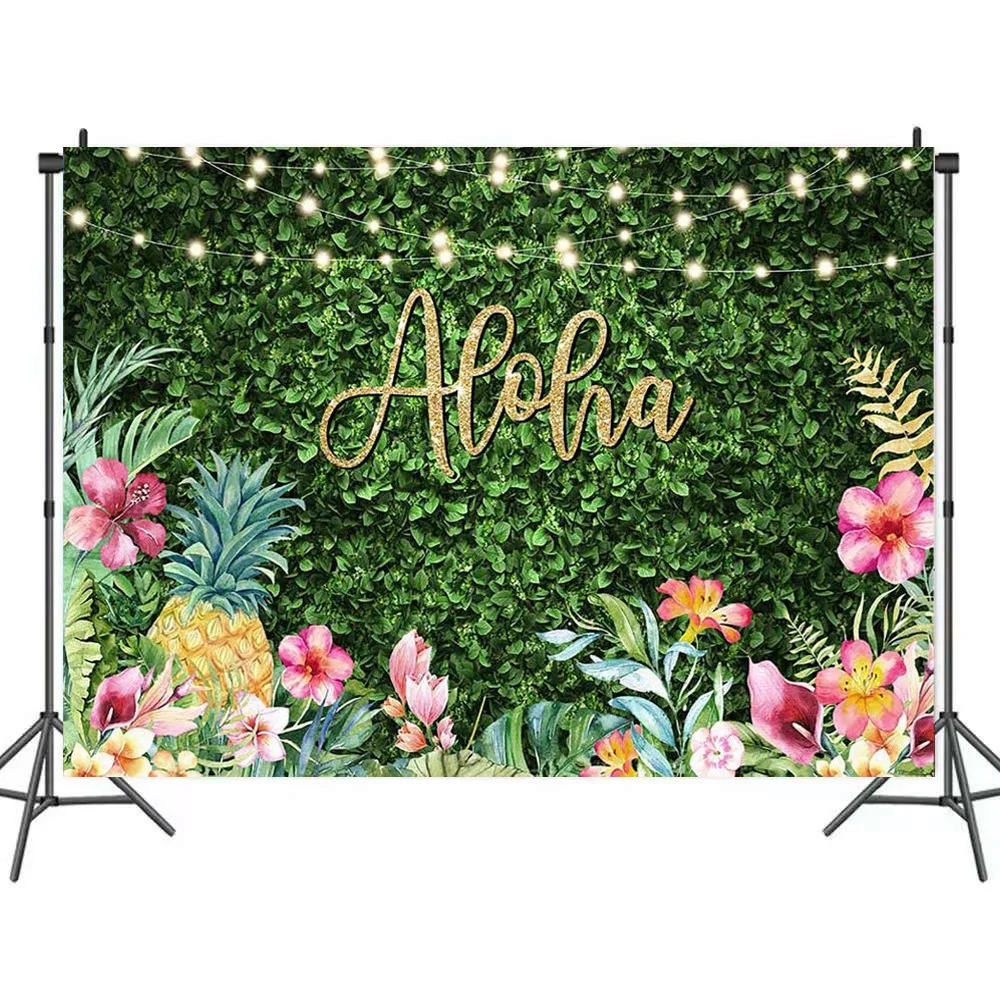 Hawaiian green grass rose flower pineapple background carnival party decoration banner wedding photography backdrop