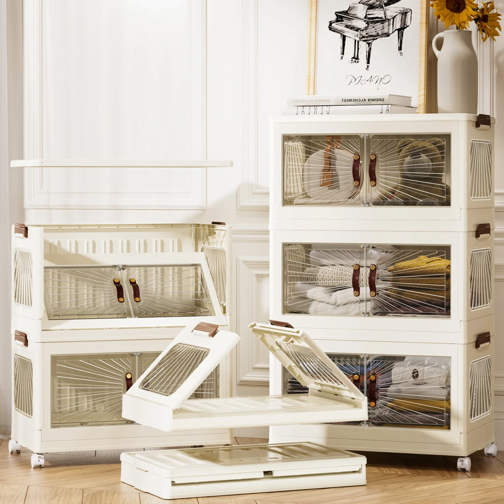 Wholesale Waterproof Plastic Storage Box With Wheels Stackable Folding Storage Box Snack Toy Home Storage Cabinet