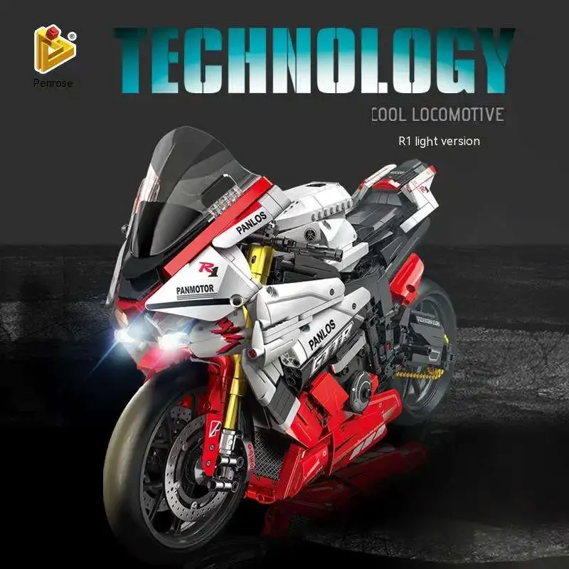 Panlos 672104  Racing Motorcycle1:5 Building Blocks Set MOC Yamaha R1 Track Edition with LED Light Puzzle Assmbly Bricks Toys