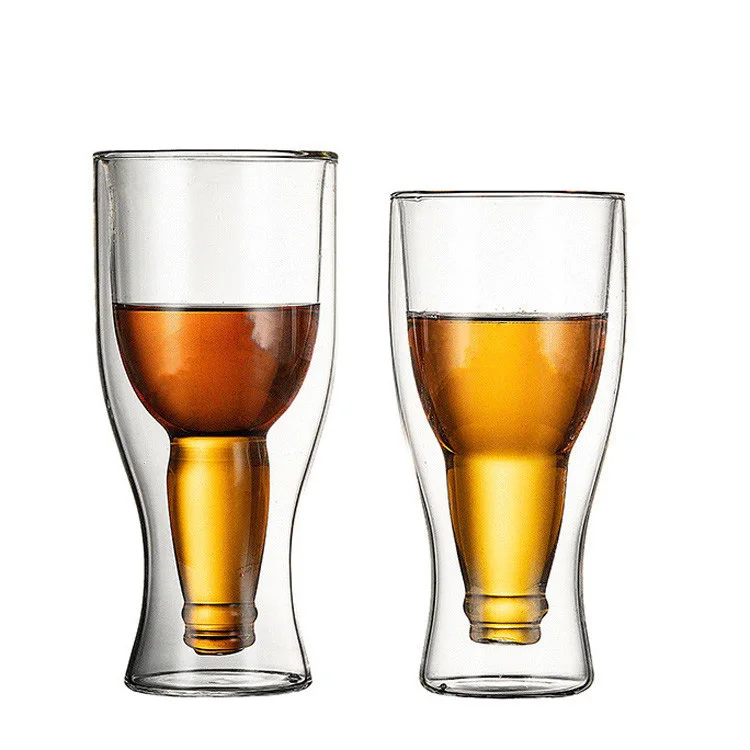 Factory Supply 350ml 420ml  Hand-made Double Wall Unique Shape  Glass Cups Tea Coffee Beer Mug Glass Beer Mug