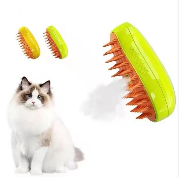 3 In 1 Electric USB Spray Comb Steamy Pet Brush Massage Mango Shape For Cats And Dogs Remove Floating Hair