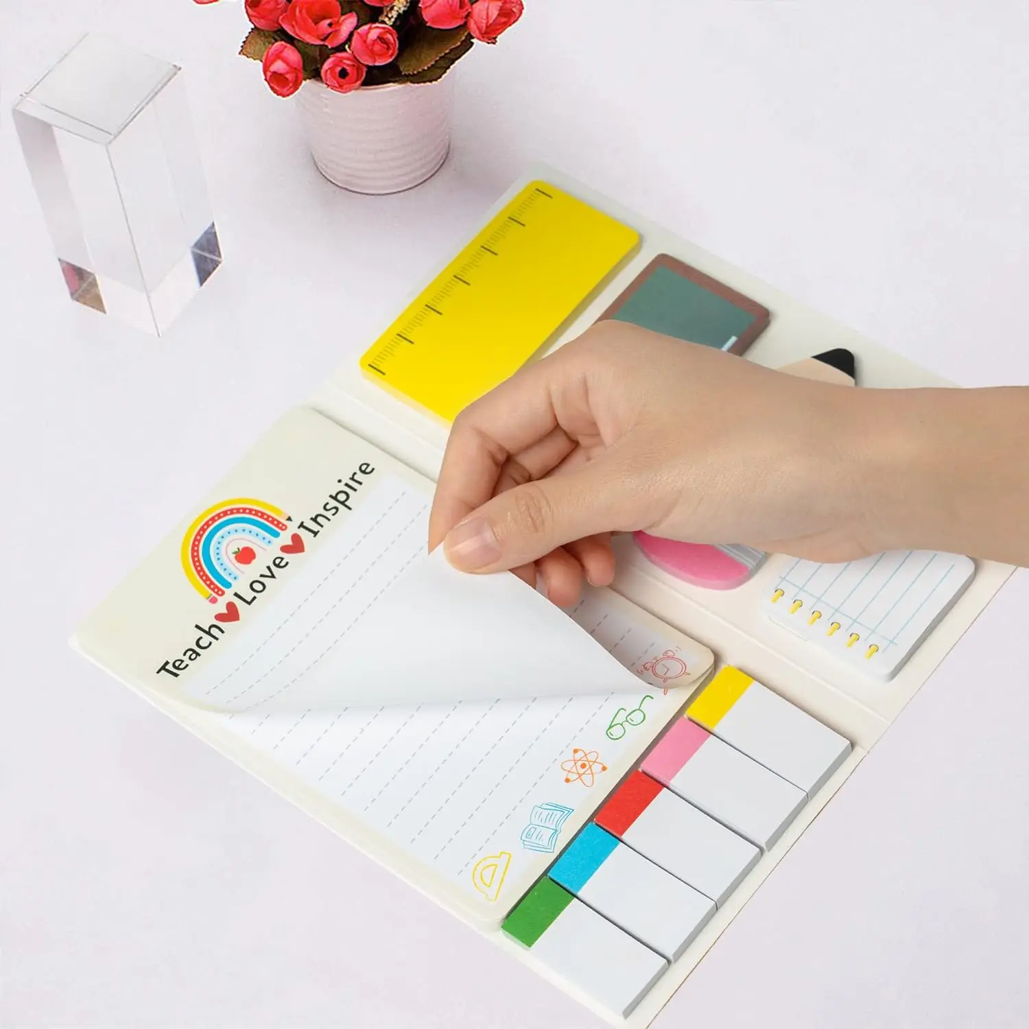 Xqumoi Teacher Themed Sticky Notes Set - Blackboard Pencil Apple Shape Self-Stick Note Pads Teacher Appreciation Gift Writing
