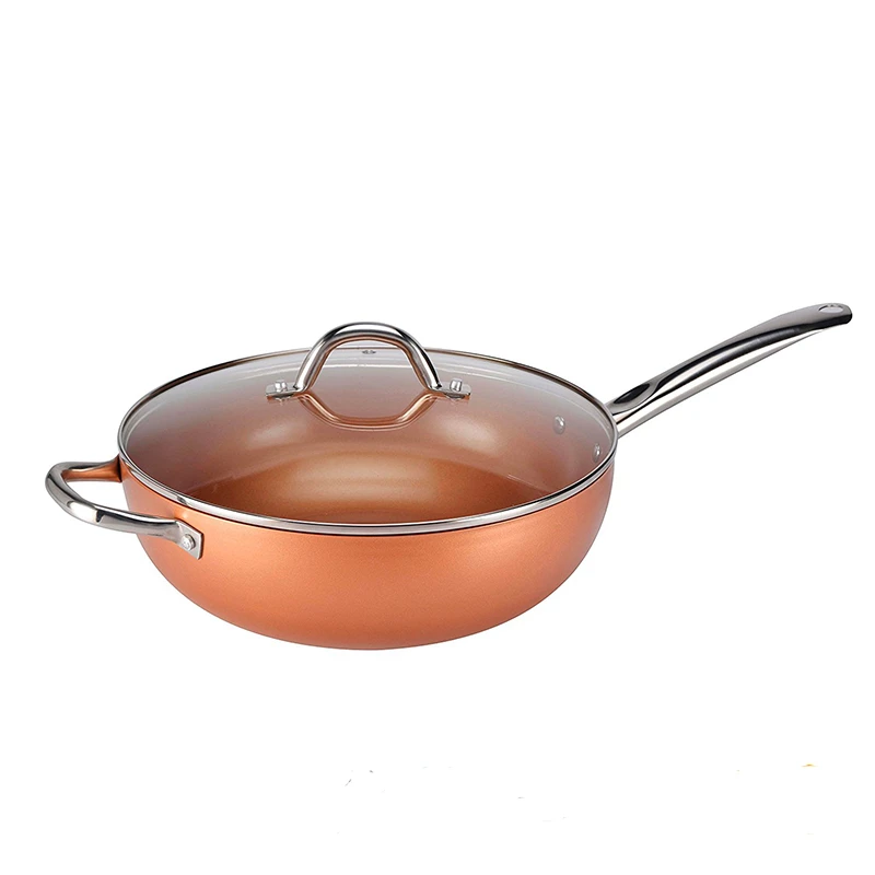 Kitchen Tool Aluminum Cookware Sauce Pan With Glass Stainless Steel Handle Aluminum Copper Metal Wok 4pcs Cookware Kit