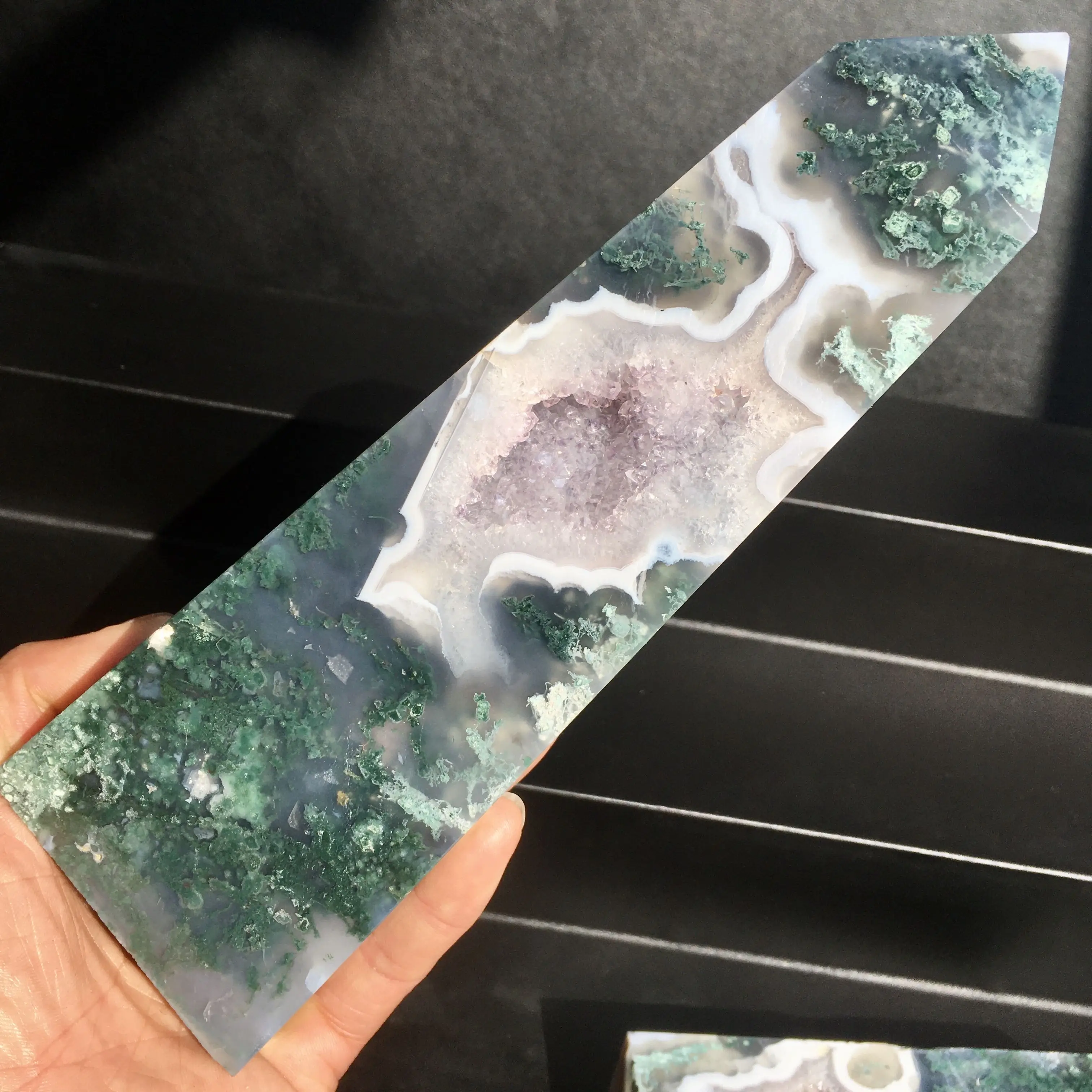 Natural Purple Moss Agate High Quality Moss Agate With Amethyst Geode Tower Nice Crystal Point For Sale