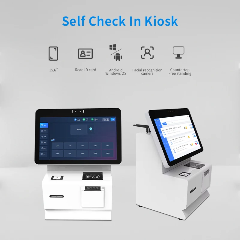 self check in kiosk countertop capacitive touch screen room card issue smart hotel self service checkout kiosk