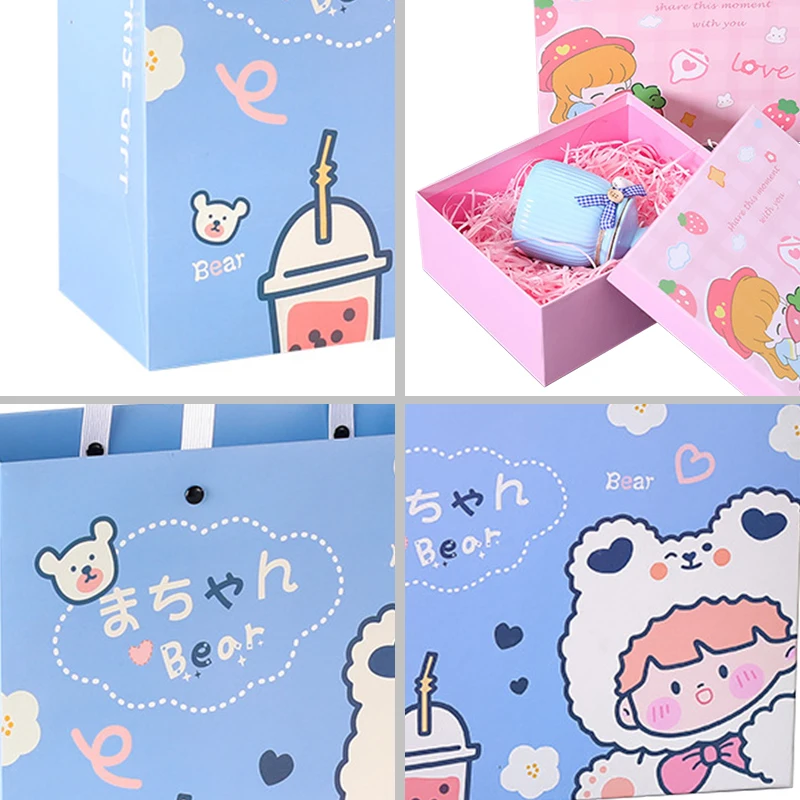 Direct Factory Price Blue pink cartoon pattern design with the same tote bag baby gift box set newborn