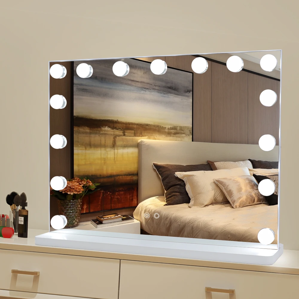 15 bulbs Desktop Vanity Mirror With Removable Base LED Wall Mirror Customize Lighted Cosmetic Mirror For Home Salon