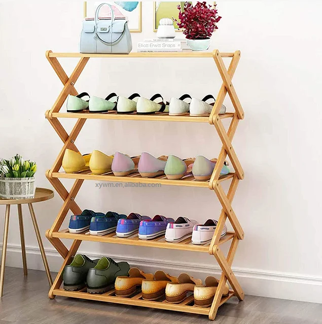 2022  New Shoe Rack 100% Natural Bamboo Foldable Online Modern Bamboo Shoe Rack for Home Store