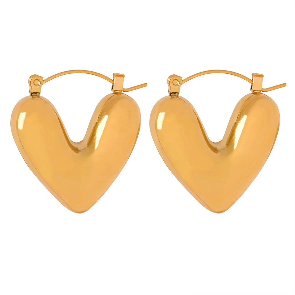 Japan Korea Style Personalized Minimalist Jewelry 18k Gold Plated Stainless Steel Heart Shape Huggie Earrings
