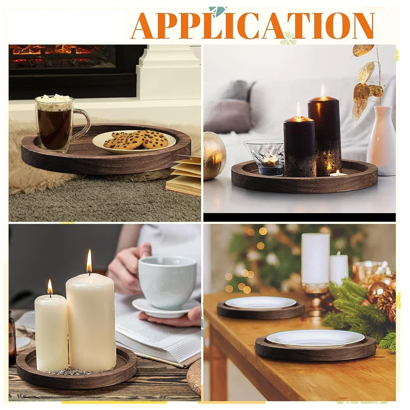 6 Pcs Farmhouse Wooden Tray Serving Round Tray Decorative Candle Holder Trays for Vintage Centerpiece Home Decor Coffee Table