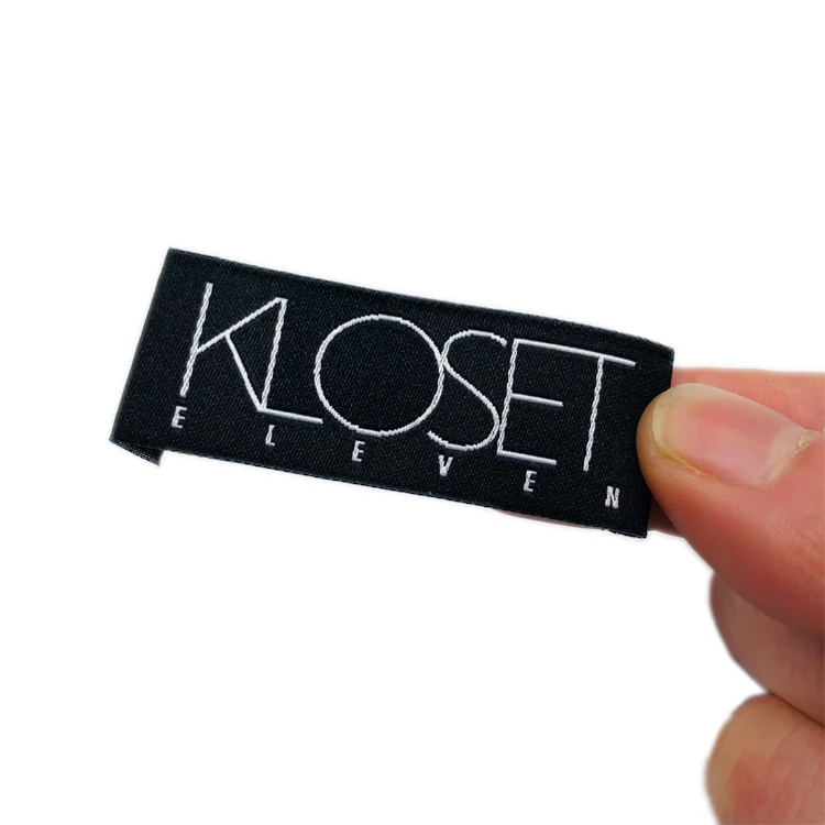 End Fold Labels Custom Weaving Brand Name Logo 100% Polyester Damask Woven Labels for Garments Etiquette Textile Personalize