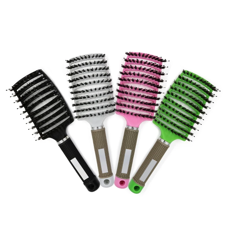 Customized Fashion 9 Row Plastic Nylon Pins Denman Brush For Natural Curly Hair Paddle Styling Hair Brush