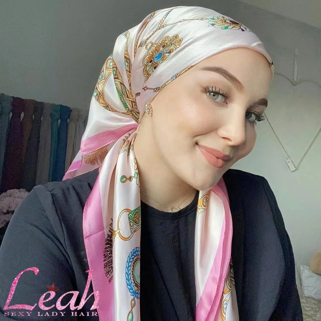 Custom Luxury Elegant Brand Scarf Wrap Handkerchief Bandanas 90cm*90cm Soft Satin Square Scarves For Women