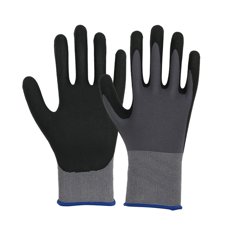 Factory Price Durable Abrasion Resistant 15G Nylon Spandex Liner Nitrile Foam Dipped Garden Work Gloves With Dots