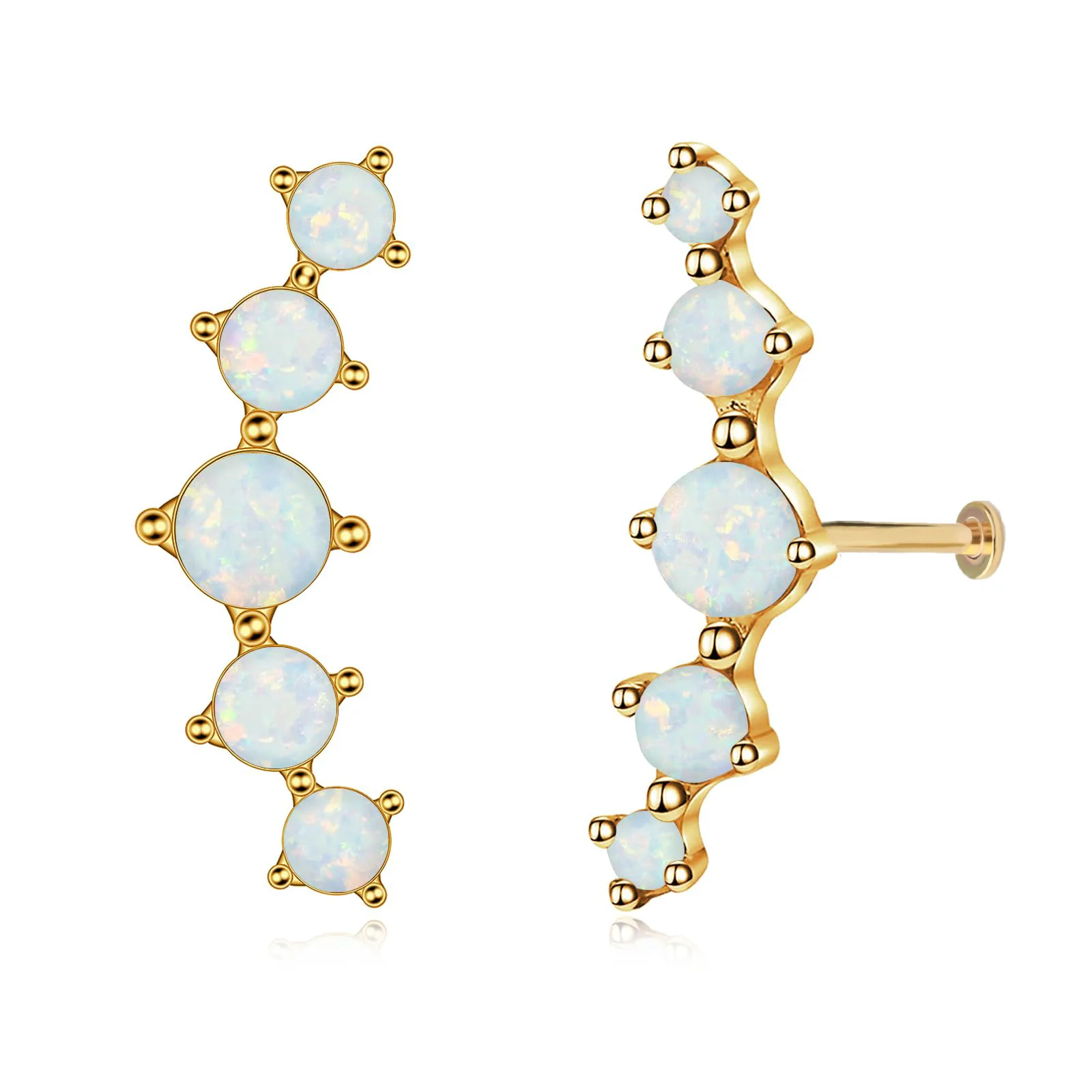 Summer Earrings Women 925 Sterling Flat Head Puncture Jewelry Screw Back Stud Earrings Opal Stud Earrings