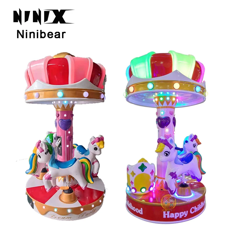 Popular Coin Operated Carousel Kids 3 Seats Mini Merry Horse  Carousel Game Machine