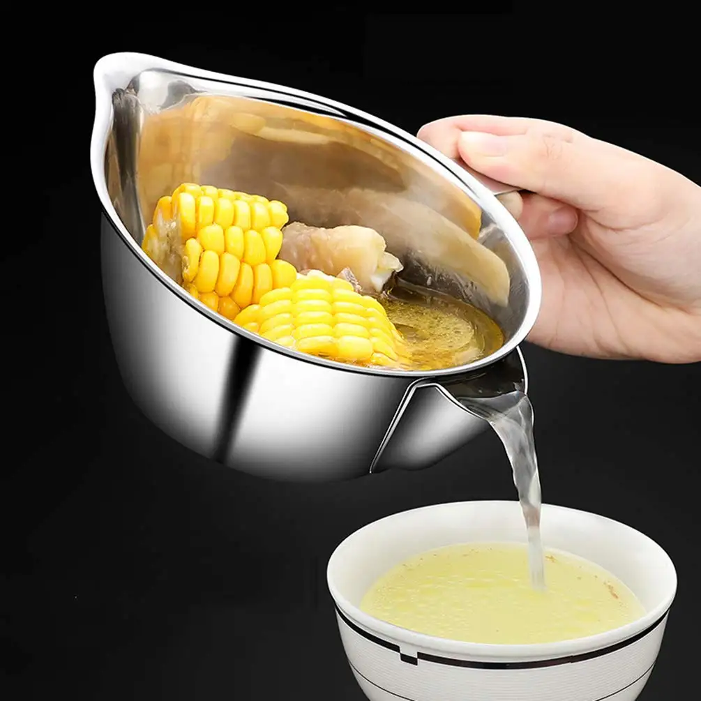 Oil Fat Separator Bowl Gravy Strainer Stainless Steel Oil Filter Soup Bowl with Handle Grease Oiler Filter Kitchen Tool Good