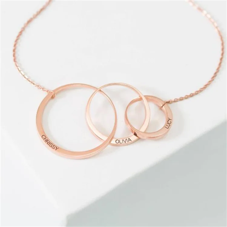 Personalized Generation Family name Necklace gold plated stainless steel two three Link circles rings charms Necklace women