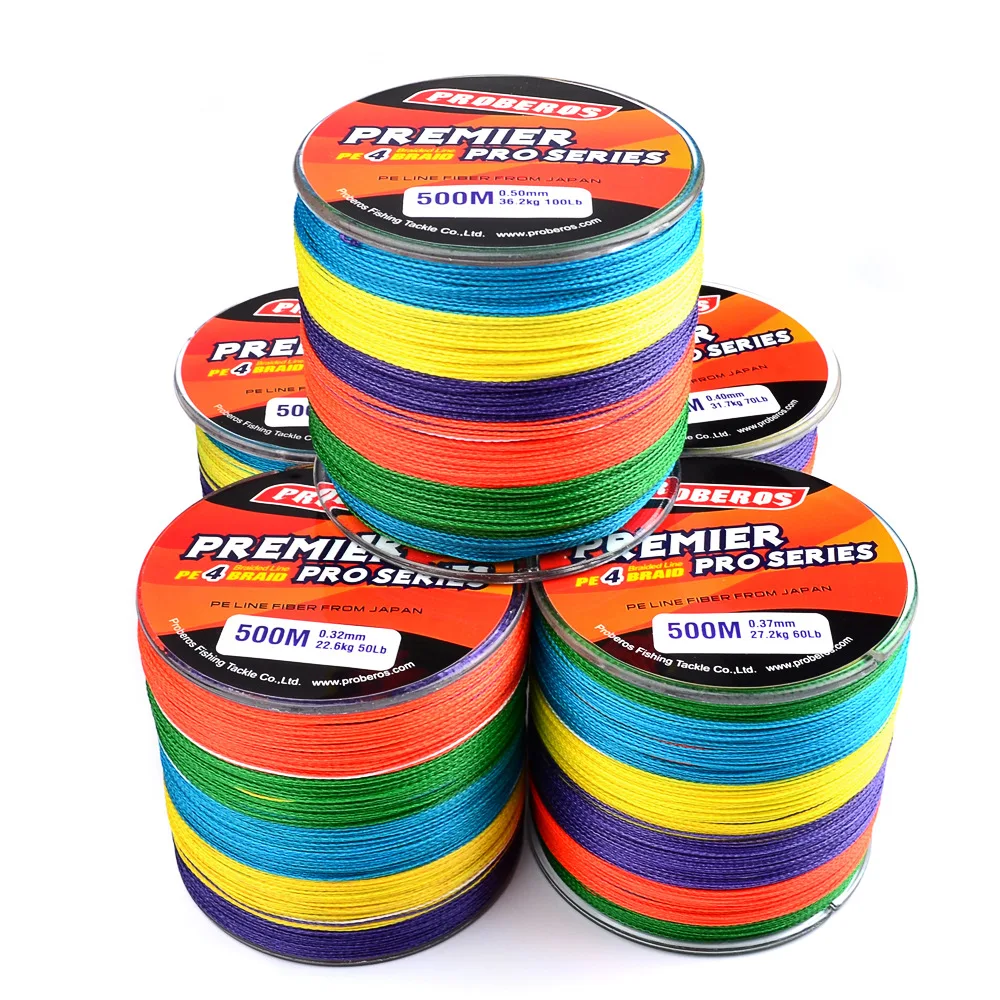 ZHUO RUN rainbow Saltwater Fishing Gear For Sale 6LB-100LB 4 Strands 500M PE Braided Fishing Line