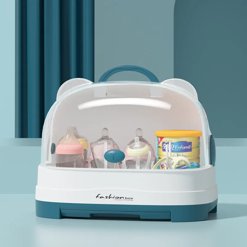 Sesame Hot Sale Baby Product Baby Milk Feeding Bottle Storage Box With Cover And Handle Plastic Baby Bottle Drying Rack