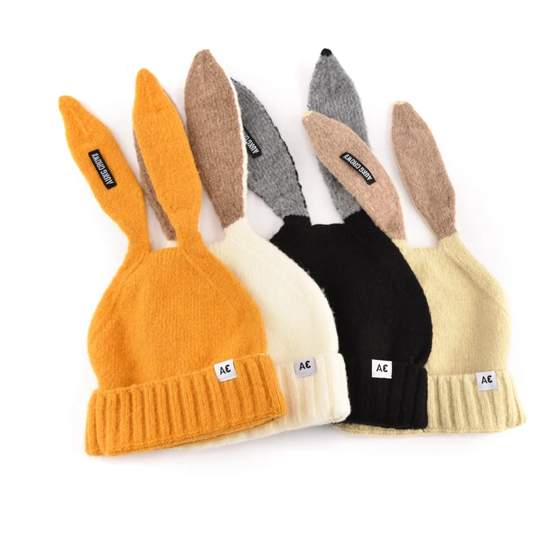 Winter baby kids wool cap warm knit beanie long ear knitted hat animal winter rabbit ear kids baby hats