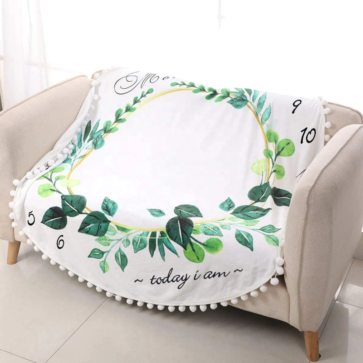 Soft Flannel Mothly Blanket Frame Round Pom Pom Ball Thick Monthly Blanket Baby Milestone Blanket Home Textile Wool Woven 60 SGS