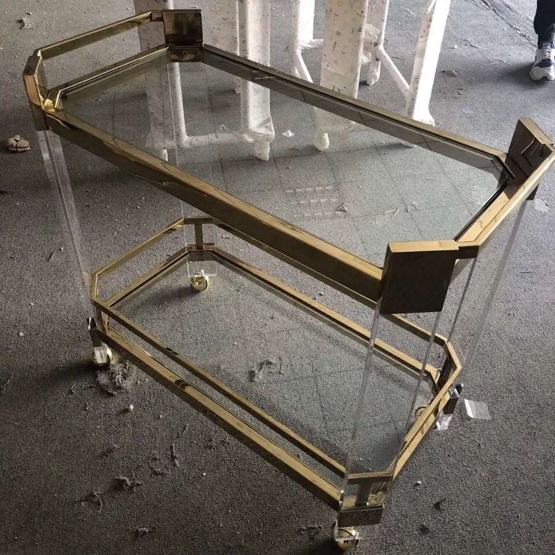 Factory Price Modern Design High Quality Acrylic Clear Lucite Acrylic Trolly Bar Wine Cart For Hotel Restaurant Bar