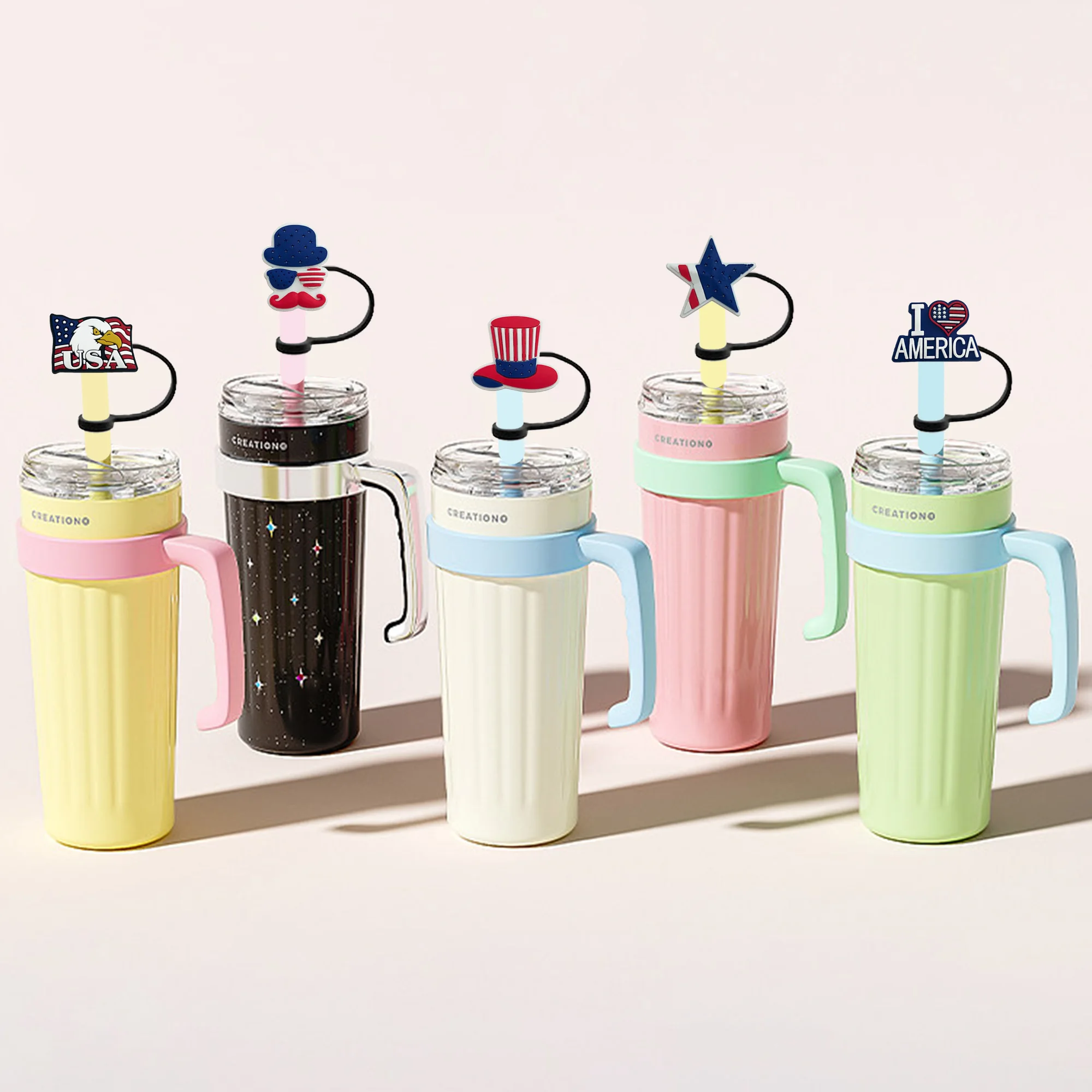 Custom Day Reusable straw covers silicone cute cartoon silicone straw topper mold