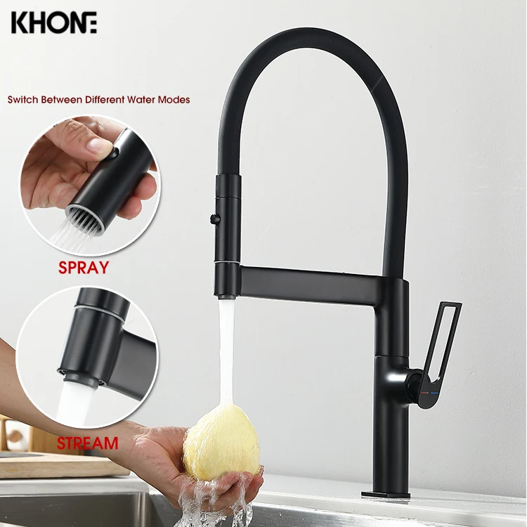 factory Wholesales modern black kitchen faucet brass pull out rotation kitchen sink faucet with pull down sprayer