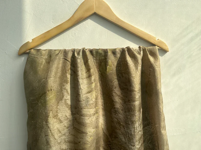 New Arrival Premium Eco Printed Ferns & Rose Pure Silk Scarf with Unique Leaf Patterns Sustainable Casual Wear for Women