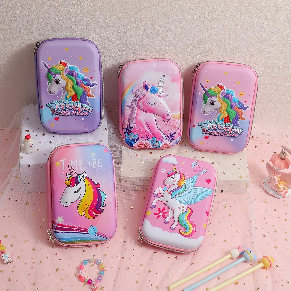 School stationery box cartoon 3d eva unicorn cute pencil case for kids