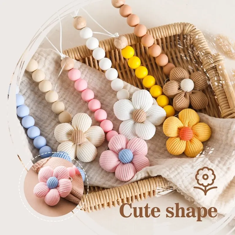 New Baby Pacifier Flower Pacifier Chain Stainless Steel Buckle Baby Can Chew Silicone Pacifier Chain Anti Drop Hanging Rope